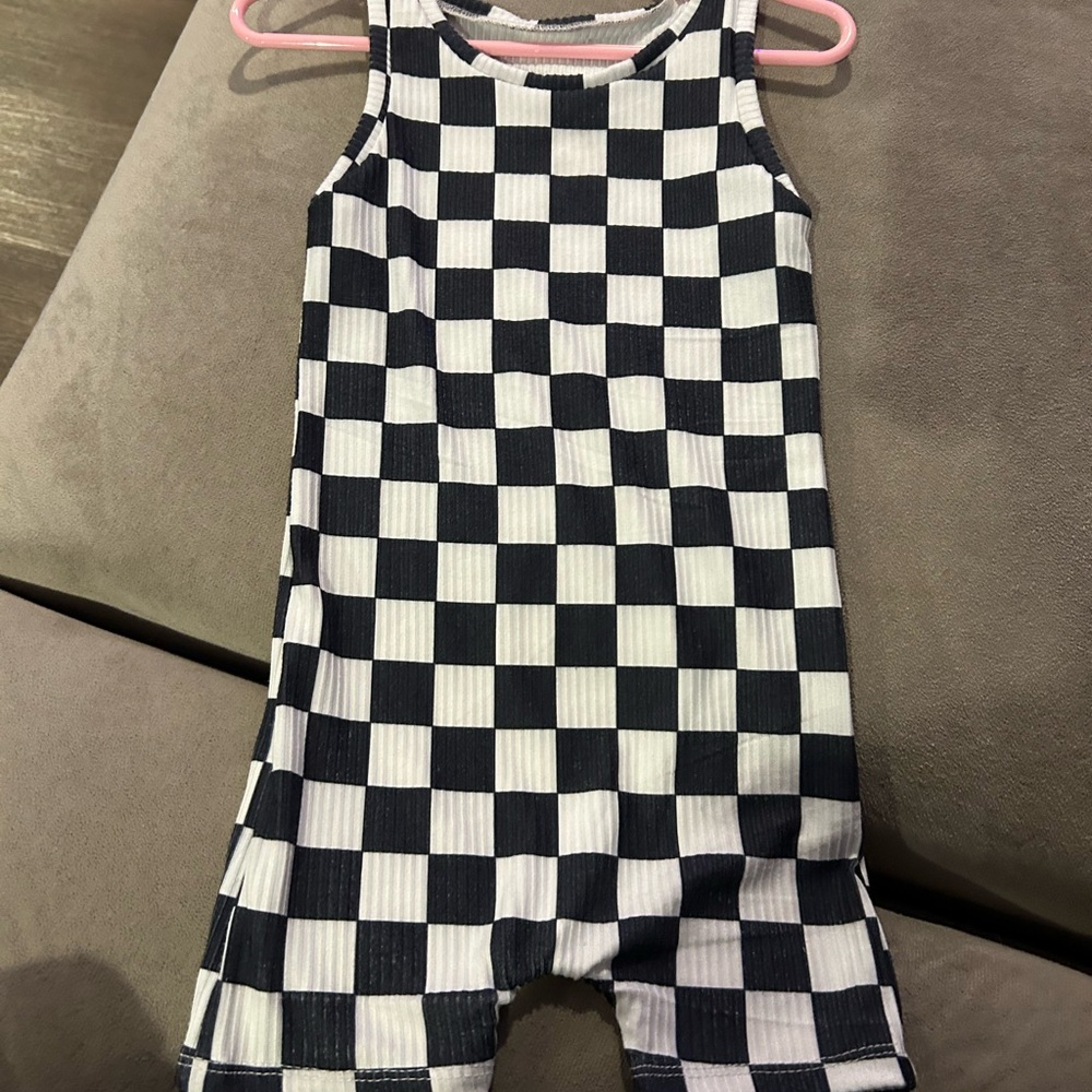 Checkered Black and White Sleeveless Romper